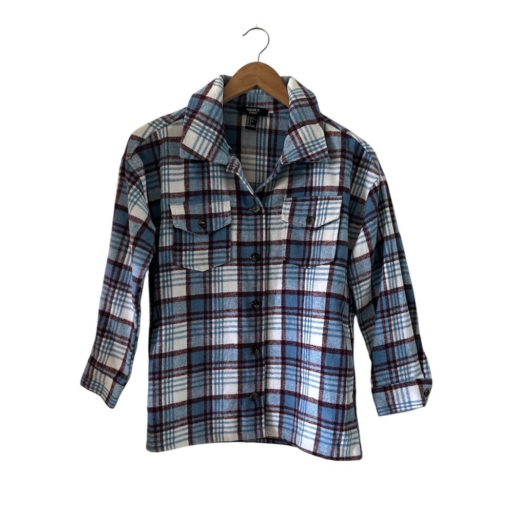 Forever 21 Girls Plaid Button Up Flannel Shirt Like New sz 11/12